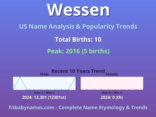 Infographic: Wessen name meaning, origin, and popularity trends in the United States (US baby name analysis chart)