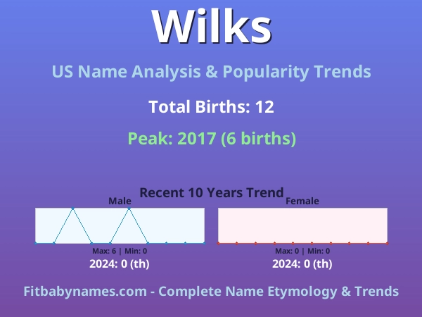 Infographic: Wilks name meaning, origin, and popularity trends in the United States (US baby name analysis chart)