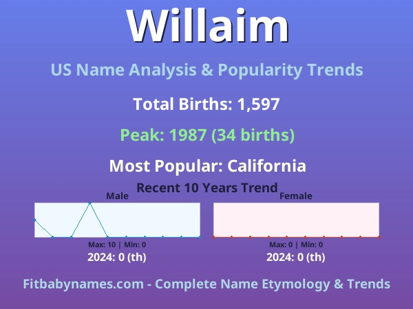 Infographic: Willaim name meaning, origin, and popularity trends in the United States (US baby name analysis chart)