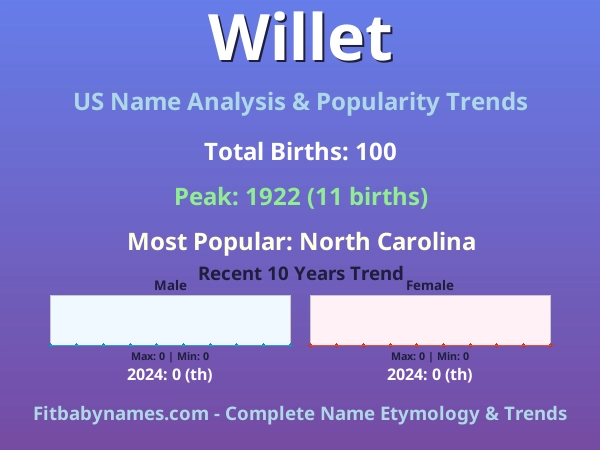 Infographic: Willet name meaning, origin, and popularity trends in the United States (US baby name analysis chart)