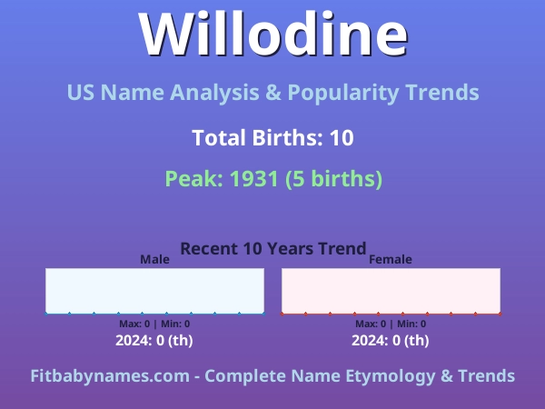 Infographic: Willodine name meaning, origin, and popularity trends in the United States (US baby name analysis chart)