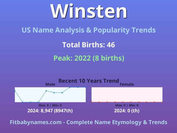 Infographic: Winsten name meaning, origin, and popularity trends in the United States (US baby name analysis chart)