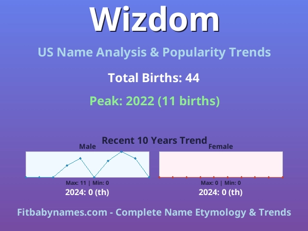 Infographic: Wizdom name meaning, origin, and popularity trends in the United States (US baby name analysis chart)