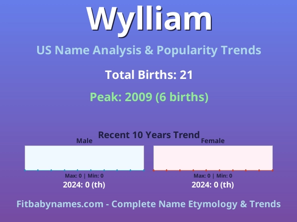 Infographic: Wylliam name meaning, origin, and popularity trends in the United States (US baby name analysis chart)