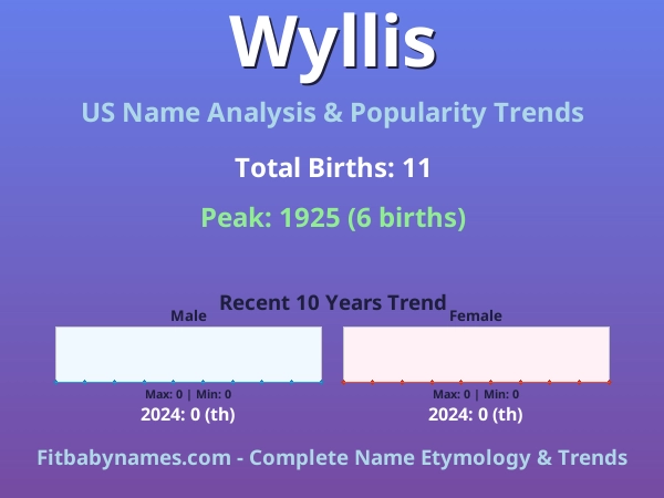Infographic: Wyllis name meaning, origin, and popularity trends in the United States (US baby name analysis chart)