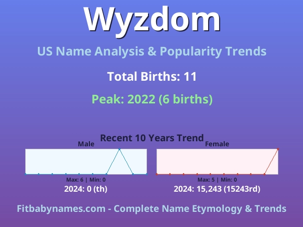 Infographic: Wyzdom name meaning, origin, and popularity trends in the United States (US baby name analysis chart)