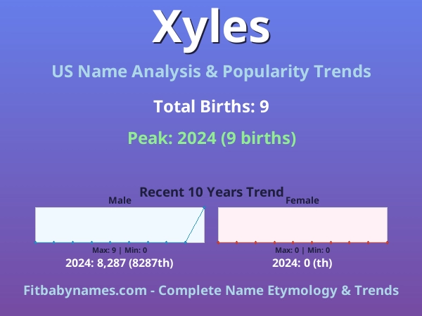 Infographic: Xyles name meaning, origin, and popularity trends in the United States (US baby name analysis chart)