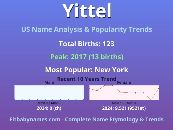 Infographic: Yittel name meaning, origin, and popularity trends in the United States (US baby name analysis chart)