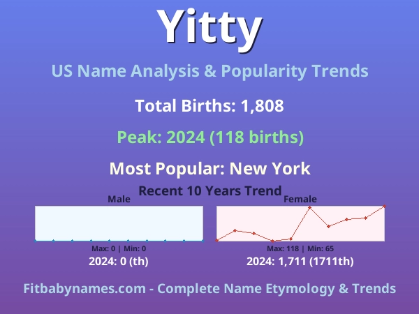 Infographic: Yitty name meaning, origin, and popularity trends in the United States (US baby name analysis chart)