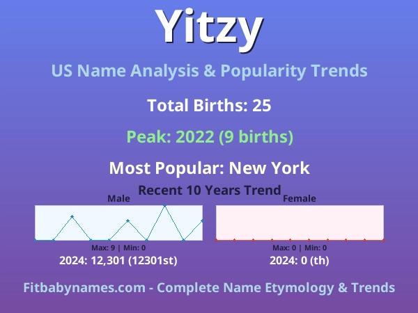 Infographic: Yitzy name meaning, origin, and popularity trends in the United States (US baby name analysis chart)