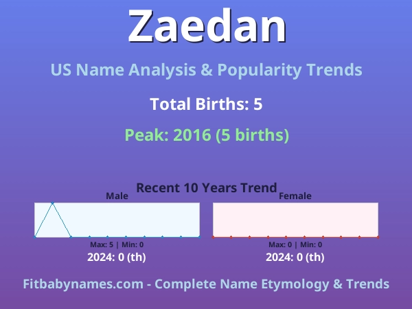 Infographic: Zaedan name meaning, origin, and popularity trends in the United States (US baby name analysis chart)