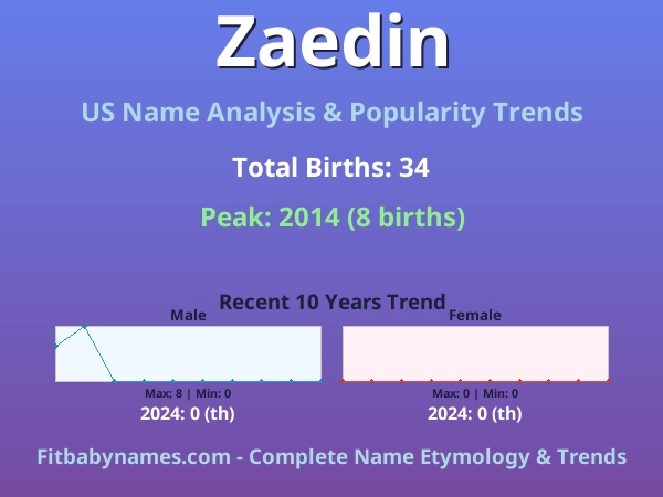 Infographic: Zaedin name meaning, origin, and popularity trends in the United States (US baby name analysis chart)