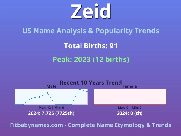 Infographic: Zeid name meaning, origin, and popularity trends in the United States (US baby name analysis chart)
