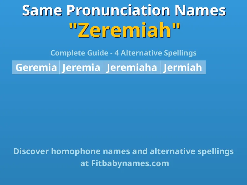 Infographic: Zeremiah same pronunciation names, similar names, and homophone names