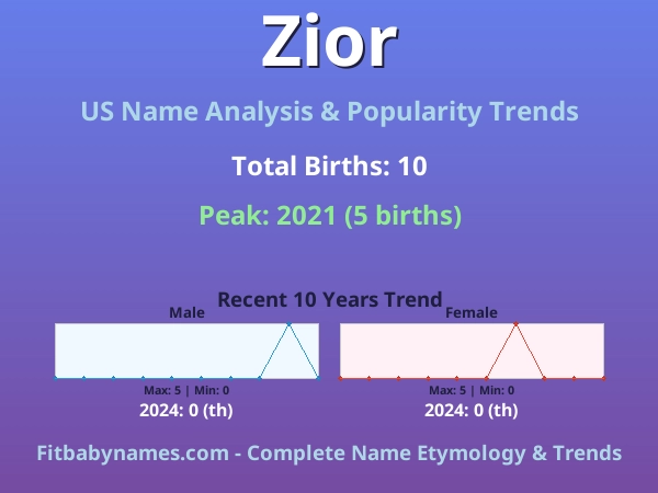 Infographic: Zior name meaning, origin, and popularity trends in the United States (US baby name analysis chart)