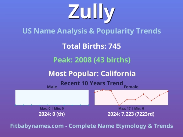 Infographic: Zully name meaning, origin, and popularity trends in the United States (US baby name analysis chart)
