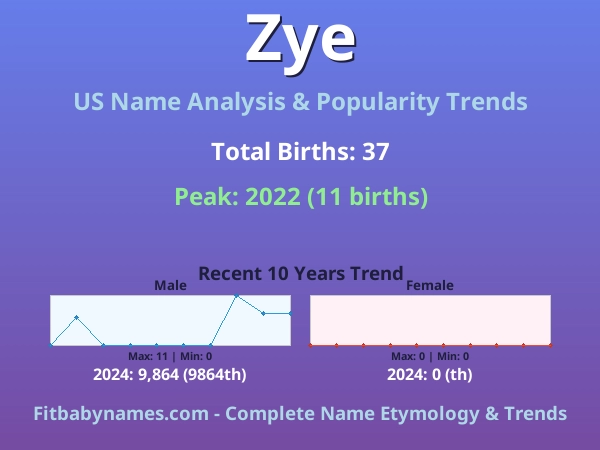 Infographic: Zye name meaning, origin, and popularity trends in the United States (US baby name analysis chart)